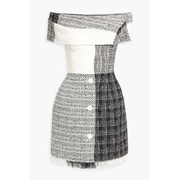 Off-the-shoulder tweed mini dress