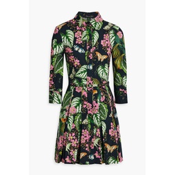 Belted floral-print cotton-blend poplin mini shirt dress