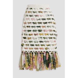 Chiffon-trimmed crocheted cotton skirt