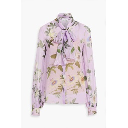 Pussy-bow floral-print silk-chiffon blouse