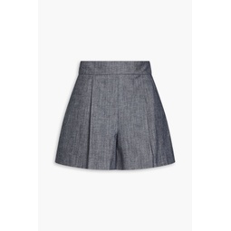 Pleated cotton-chambray shorts
