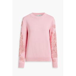 Guipure lace-trimmed cotton sweater
