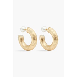 Gold-tone faux pearl hoop earrings