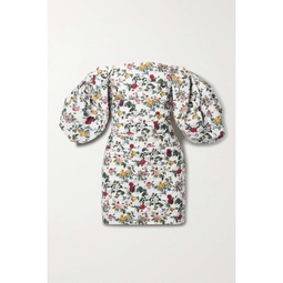 OSCAR DE LA RENTA Off-the-shoulder ruched floral-print cotton-blend mini dress
