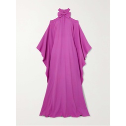 OSCAR DE LA RENTA Bow-embellished cold-shoulder crepe de chine gown