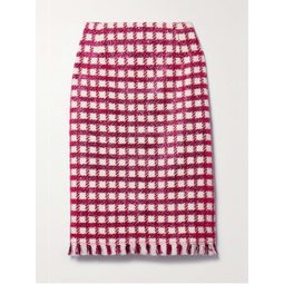 OSCAR DE LA RENTA Frayed checked metallic wool-blend tweed skirt