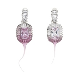 SSENSE Exclusive Silver   Pink Diamond Dip Clip Earrings 241016F022007