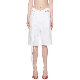 White Asymmetrical Denim Shorts 231016F088004