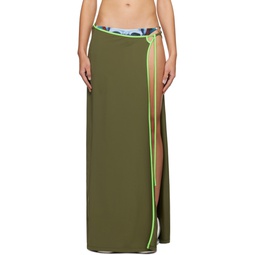 Khaki Wrap Maxi Skirt 241016F093001