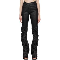 Black Drape Faux Leather Pants 231016F084000