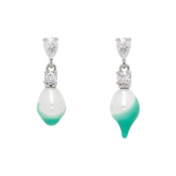 Silver   Green Pearl Dip Earrings 241016F022002