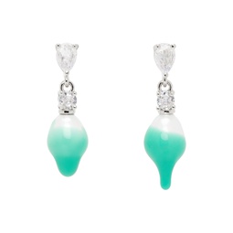 Silver   Green Pearl Dip Earrings 241016M144003