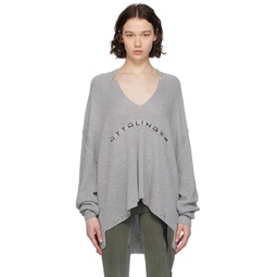 Gray Open Collar Sweater 241016F100002