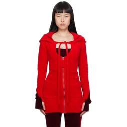 Red Extended Cardigan 232016F095002