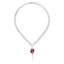Silver   Red Crystal Dip Necklace 231016F023001