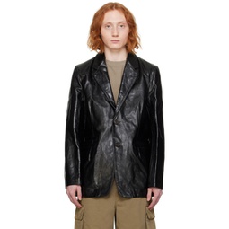 Black Opening Leather Jacket 241803M181001
