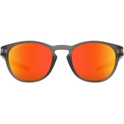 Oakley Mens OO9349 Latch Low Bridge Fit Round Sunglasses, Matte Grey Smoke/Prizm Ruby Polarized, 53 mm