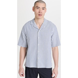 Eren Short Sleeves Textured Cotton Stripe Top