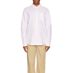 men washed oxford long sleeve shirt in white