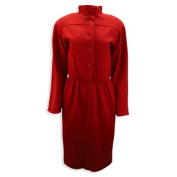 Oscar De La Renta Long Sleeve Buttoned Midi Dress In Red Wool