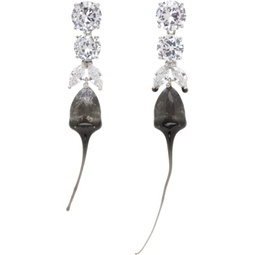 Silver & Black Diamond Tear Dip Earrings 241016F022003
