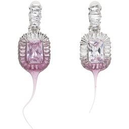 SSENSE Exclusive Silver & Pink Diamond Dip Clip Earrings 241016F022007