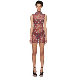 Red Embroidered Minidress 231016F052023