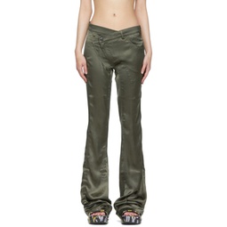 Green Silk Trousers 221016F087012