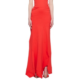 Red Rolled Edge Maxi Skirt 231016F093011