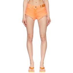 Orange Frayed Denim Shorts 221695F088019