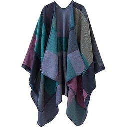 PAMEILA Womens Plaid Shawl Wraps Open Front Poncho Cape Oversized Sweaters Casual 가디건 Shawls for Fall Winter