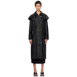 Black Emma Faux Leather Trench Coat 241438F067000