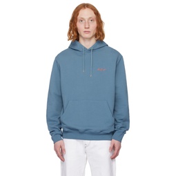 Blue Embroidered Hoodie 241260M202004