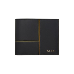 Black Paneled Leather Billfold Wallet 241260M164010