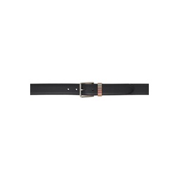 Black Signature Stripe Keeper Leather Belt 241260M131003