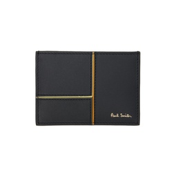 Black Paneled Leather Card Holder 241260M163007