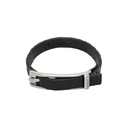 Black Shadow Stripe Leather Bracelet 241260M142005