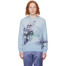 Blue Printed Sweater 241260M201000