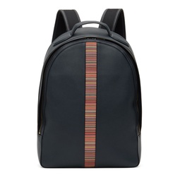 Navy Leather Signature Stripe Backpack 241260M166003
