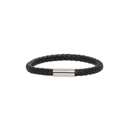 Black Woven Leather Bracelet 212260M142003