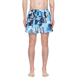 Blue Tropical Floral Swim Shorts 231260M208018