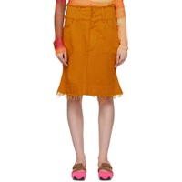 Orange Paneled Denim Miniskirt 231427F092006