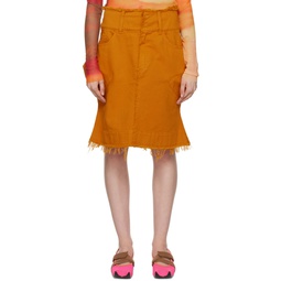 Orange Paneled Denim Miniskirt 231427F092006