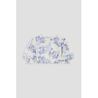 Vacation cropped cutout floral-print cotton-blend gauze top