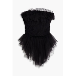 Strapless ruffled tulle bustier top