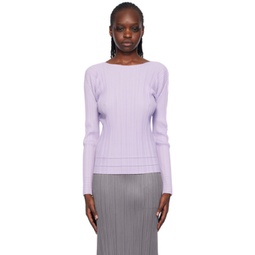 Purple Soft Pleats Long Sleeve T-Shirt 241941F110002