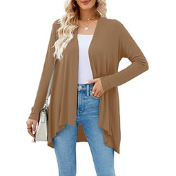 Womens Casual Long Sleeve Open Front Lightweight Drape Cardigans with Pockets