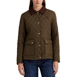 Womens Corded-Collar Quilted Coat