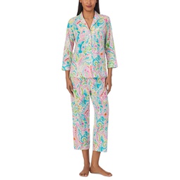 Womens 3/4-Sleeve Cropped Pant Pajama Set