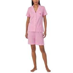 Womens 2-Pc. Short-Sleeve Notch-Collar Bermuda Pajama Set